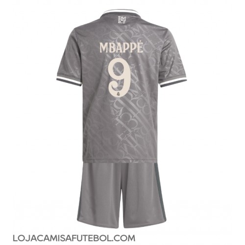 Camisa de Futebol Real Madrid Kylian Mbappe #9 Equipamento Alternativo Infantil 2024-25 Manga Curta (+ Calças curtas)